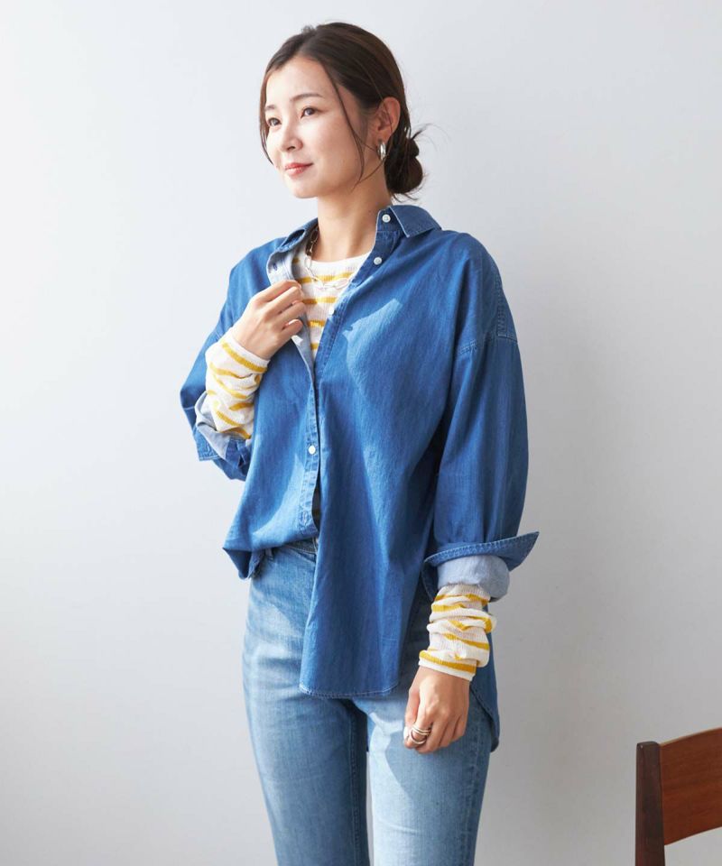 YANUKレディース　デニム長袖シャツ　後ろボタンジャケット　美品 YANUKレディース デニム長袖シャツ 後ろボタンジャケット 美品