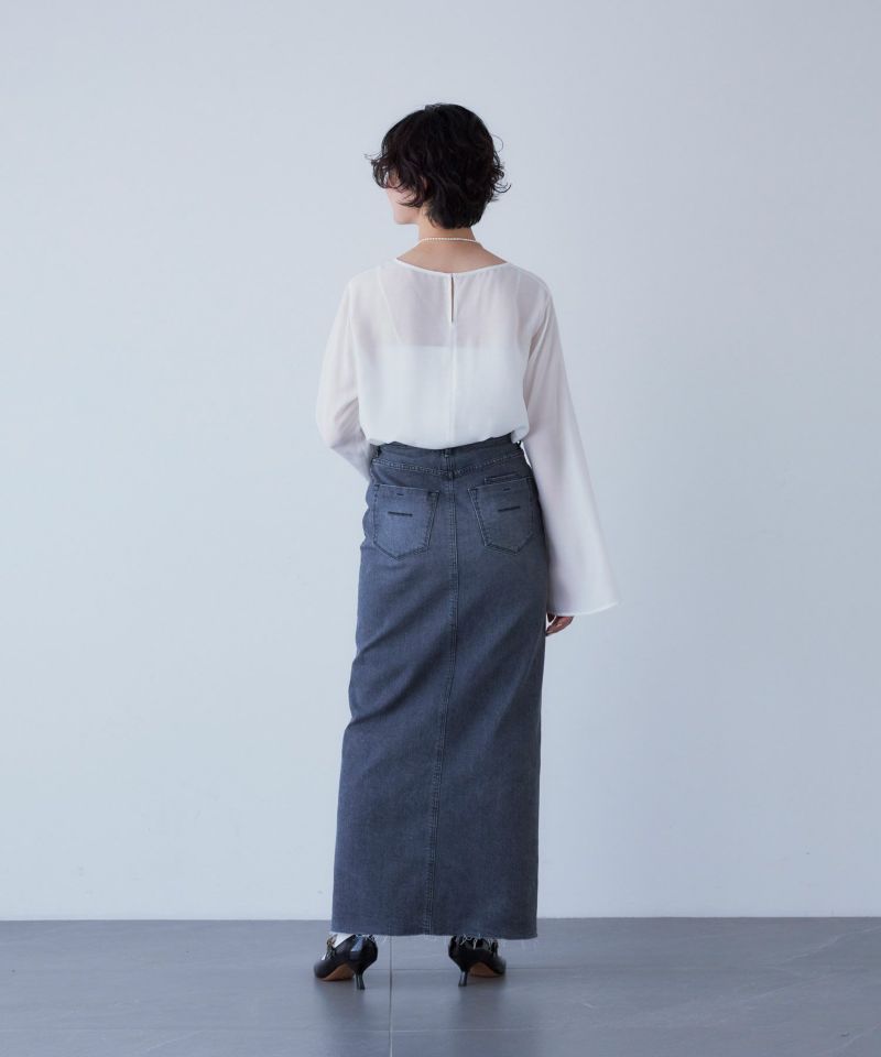 【美品】ヤヌーク フロントスリットロングスカート　ペイント　XSサイズ YANUKヤヌーク スリットロングスカート CMF(BLUE) | ITAL STYLE WEAR