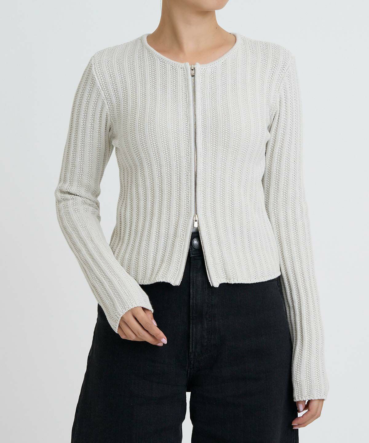 EPOCA ホワイト ジップアップカーディガン セール】 ツィーディーニットカーディガン （ニット・セーター