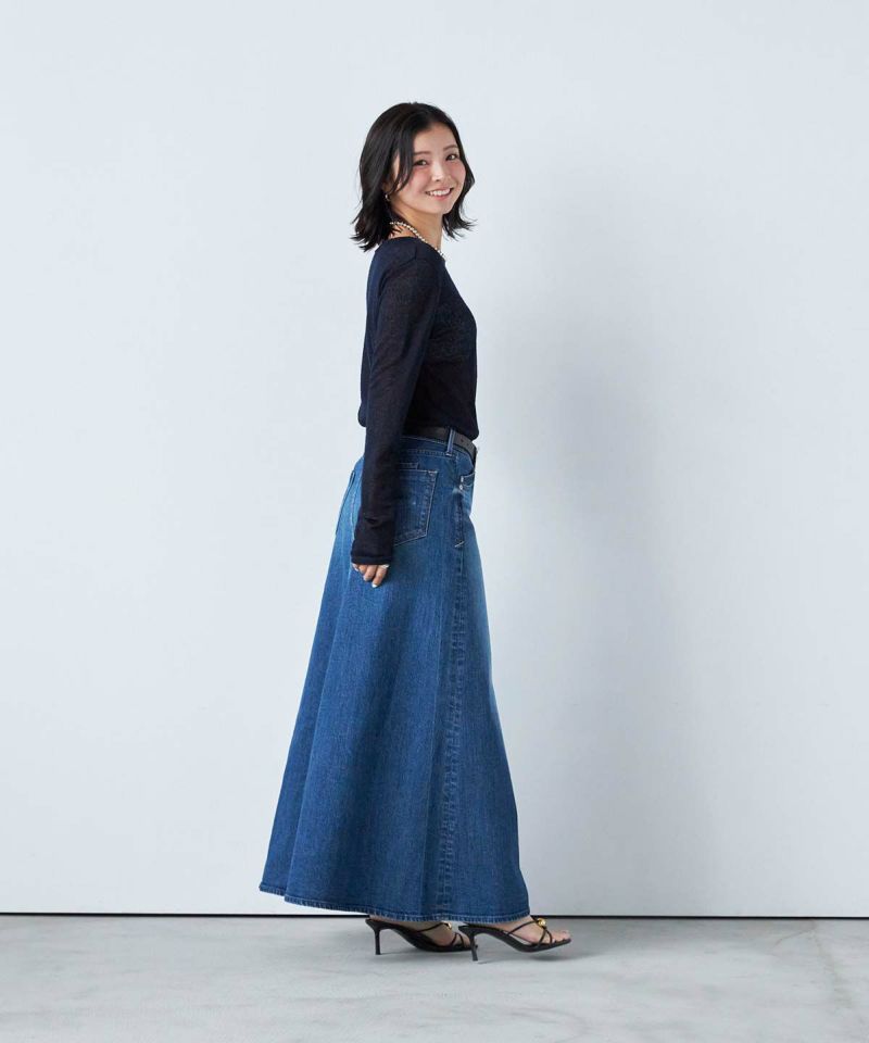 ヤヌーク　ダークブルー デニム ロングスカート フレアロングスカート | スカート | YANUK ONLINE STORE
