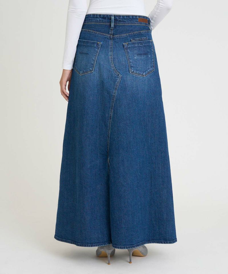 ネイビー ムートンロングスカート バックスリットロングデニムスカート(ロング・マキシ丈スカート